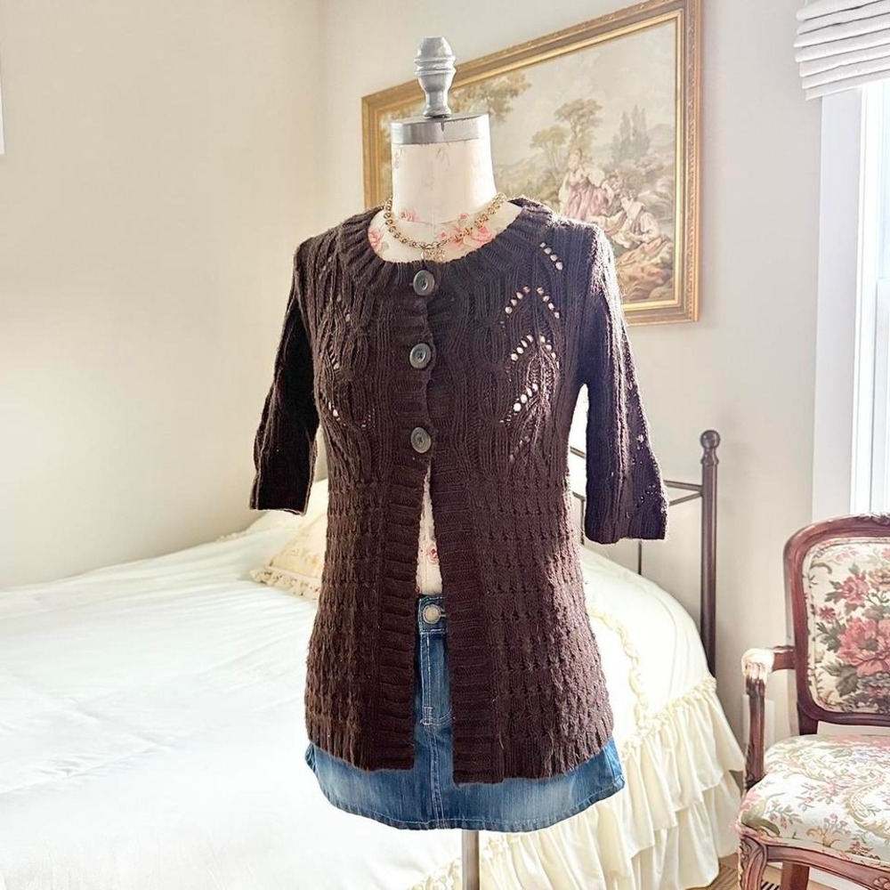 brown open knit cardigan Aeropostale size medium